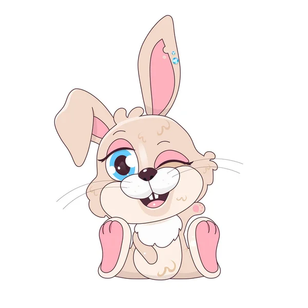 Cute Beige Easter Hare Winking Kawaii Cartoon Vector Character Adorable — Stock Vector
