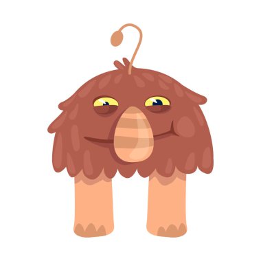 Kahverengi uzaylı düz çizgi film vektör çizimi. Fantastik bir hayvan, dünya dışı bir yaratık. Ticari, animasyon ve baskı tasarımı için 2D karakter şablonu kullanmaya hazır. Soyutlanmış komedi kahramanı