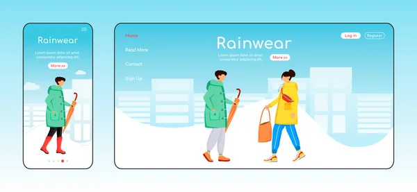 Yağmurluk Iniş Sayfası Düz Renk Vektör Şablonu Mobil Ekran Yağmurluk — Stok Vektör