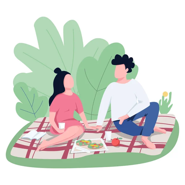 Romantic Date Outdoors Flat Color Vector Faceless Characters Sweethearts Enjoying — Stock Vector