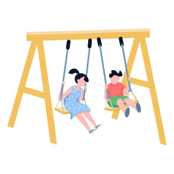 Children Chain Swing Flat Color Vector Faceless Characters Happy Kids — Stock Vector