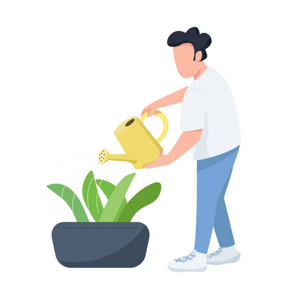 Hombre Con Regadera Jardinero Masculino Horticultor Plano Vector Color Sin — Archivo Imágenes Vectoriales