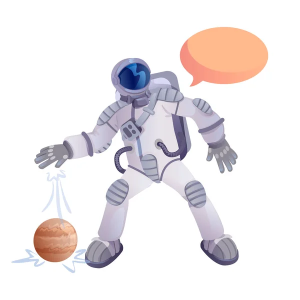 Mars Planeta Explorer Płaska Ilustracja Wektor Kreskówki Astronautą Gotowy Użycia — Wektor stockowy