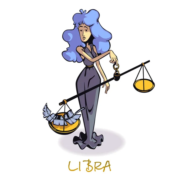 Libra Zodiac Sign Woman Flat Cartoon Vector Illustration Girl Scales — Stock Vector