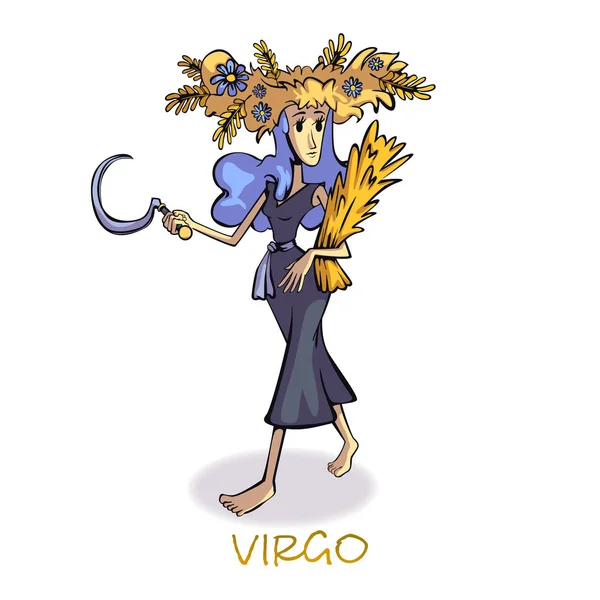 Virgo Signo Del Zodiaco Mujer Plana Ilustración Vectorial Dibujos Animados — Vector de stock