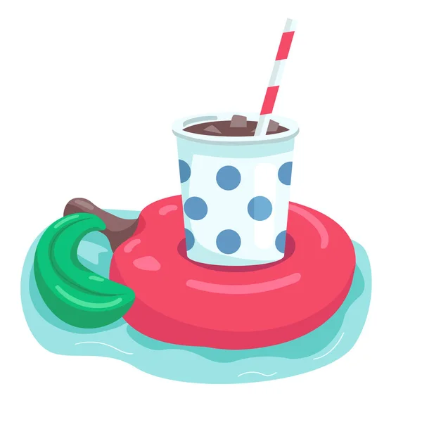 Aufblasbare Apfel Cartoon Vektor Illustration Iced Americano Einwegbecher Lustige Luftmatratze — Stockvektor