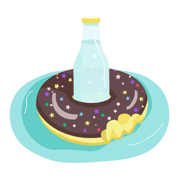 Aufblasbare Donut Cartoon Vektor Illustration Lustige Luftmatratze Für Getränke Poolparty — Stockvektor