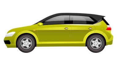 Yeşil hatchback karikatür vektör çizimi. Aile dostu araç düz renkli nesne. Rahat bir Cuv araba manzarası. Geniş kişisel ulaşım, beyaz arka planda izole edilmiş modern otomobil.