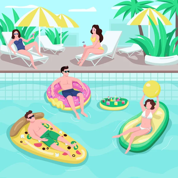 Pool Partido Ilustración Vector Color Plano Hombre Anillo Rosquilla Inflable — Vector de stock