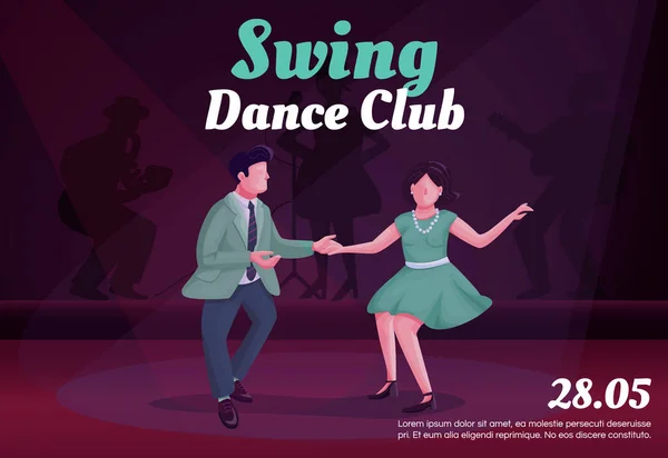 Plantilla Vector Plano Del Banner Del Club Baile Swing Folleto — Archivo Imágenes Vectoriales