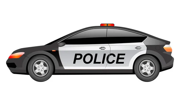 警察のパトロールカー漫画のベクトルイラスト 法執行機関 警察官の輸送フラットカラーオブジェクト 警察官の車だ 白の背景に隔離された点滅するライトと現代セダン — ストックベクタ