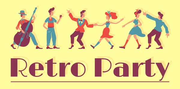 Retro Mostrar Banner Plantilla Vector Plano Vintage Partido Conceptos Palabras — Archivo Imágenes Vectoriales