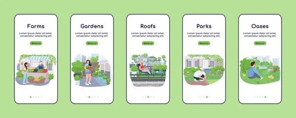 Zonas Verdes Cidade Onboarding Modelo Vetor Plano Tela Aplicativo Móvel — Vetor de Stock