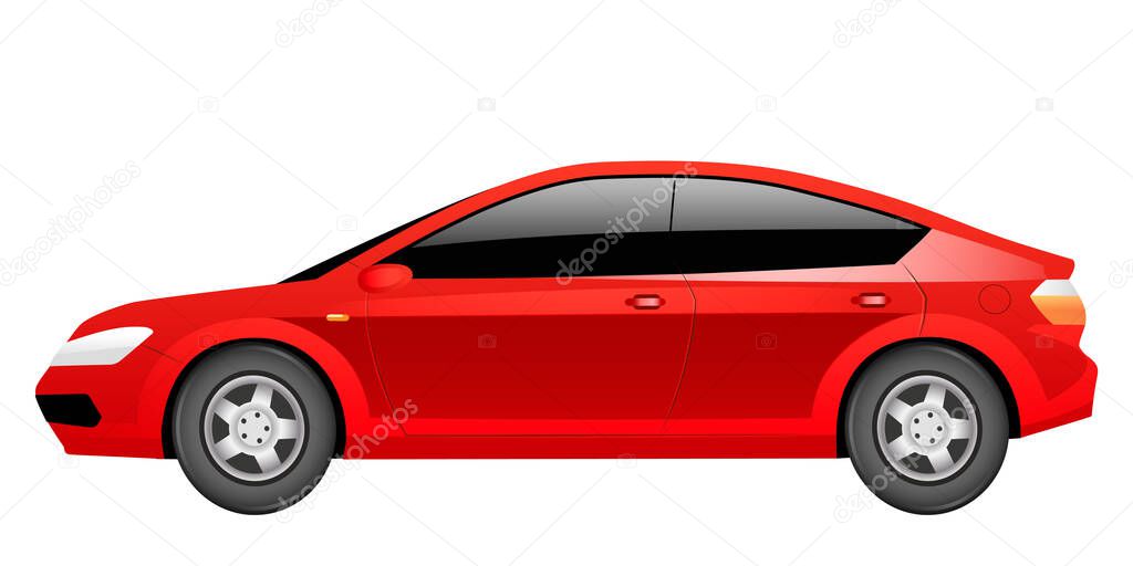 Red sedan cartoon vector illustration. Generic electric car, contemporary vehicle flat color object. Eco friendly transportation. Environmentally safe hybrid automobile isolated on white background