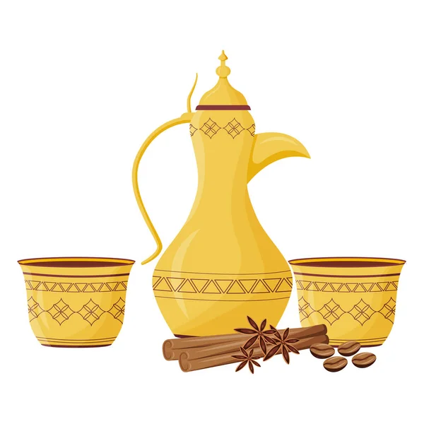 Desenho Animado Dallah Dourado Ilustração Vetorial Cerimónia Café Oriental Bebidas — Vetor de Stock