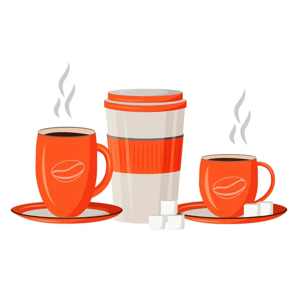 Arbre Tasses Dessin Animé Vecteur Illustration Americano Tasse Thermo Thé — Image vectorielle