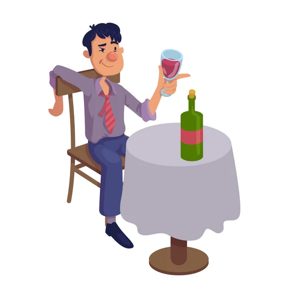醉汉坐在桌子前平面漫画矢量插图 一个人喝酒 准备在商业 印刷设计中使用2D字符模板 孤立的喜剧英雄 — 图库矢量图片