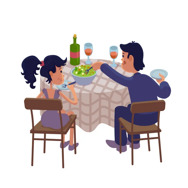 Husband Wife Having Dinner Together Flat Cartoon Vector Illustration Couple — Stockový vektor