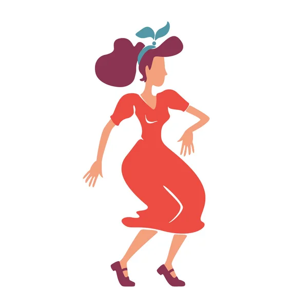 Dame Style Rockabilly Dansant Sans Visage Vecteur Couleur Plate Caractère — Image vectorielle