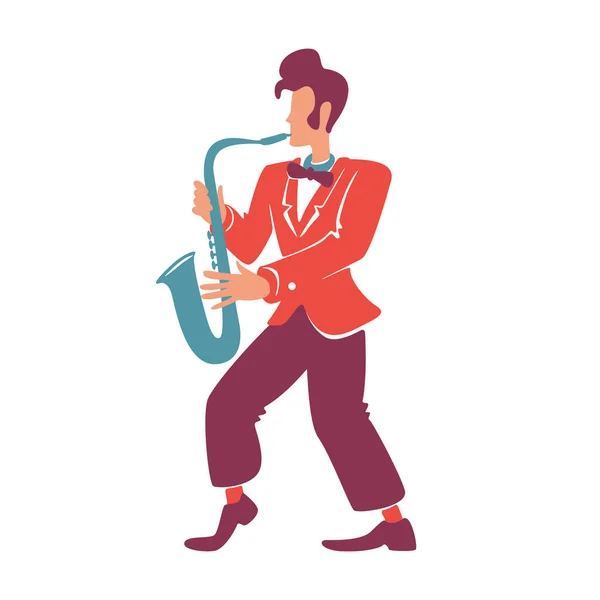 Elegante Saxofonista Plana Vector Color Sin Rostro Carácter Elegante Músico — Archivo Imágenes Vectoriales