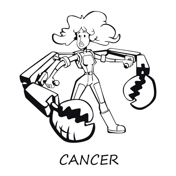 Cáncer Signo Del Zodiaco Mujer Contorno Ilustración Vector Dibujos Animados — Archivo Imágenes Vectoriales