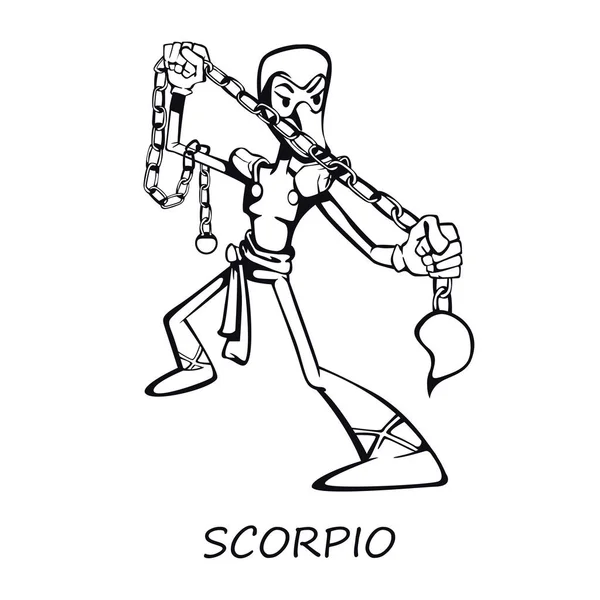 スコーピオ黄道サイン人は漫画のベクトルのイラストをアウトライン 占星術のシンボルの特性 アニメーション 印刷デザインのための2D文字テンプレートを使用する準備ができています 孤立した漫画のヒーロー — ストックベクタ