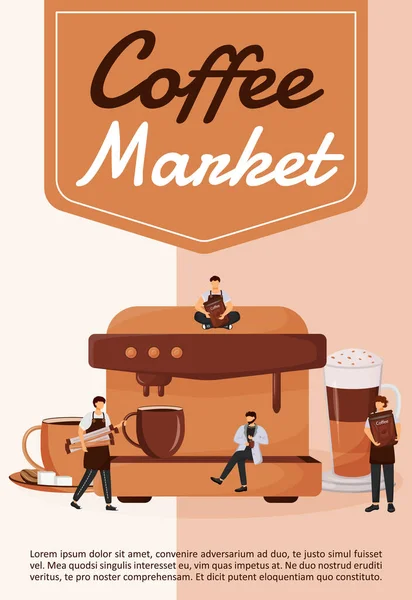 Coffee Market Poster Flat Vector Template Business Entrepreneurship Coffeeshop Bar — Stock Vector