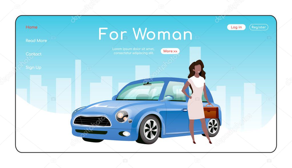Download For Woman Landing Page Flat Color Vector Template Automobile Showroom Homepage Layout Cars For Ladies One Page Website Interface With Cartoon Character Auto Dealership Web Banner Webpage Premium Vector In Adobe PSD Mockup Templates