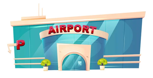 Ilustração Exterior Vetor Dos Desenhos Animados Aeroporto Entrada Terminal Aeródromo —  Vetores de Stock