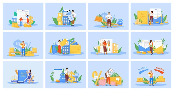 Belastingen Betalingen Platte Concept Vector Illustraties Set Financieel Beheer Wettelijke — Stockvector