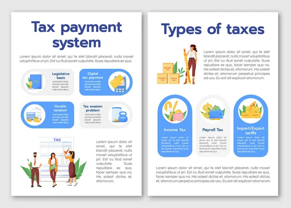 Шаблон Платної Векторної Брошури Податкової Системи Типи Податків Флаєр Буклет — стоковий вектор