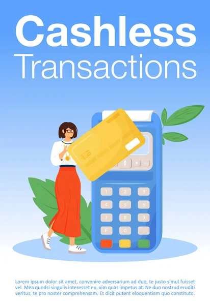 Bargeldlose Transaktionen Plakatieren Flache Vektorvorlagen Bankservice Kreditkartennutzungsbroschüre Broschüre Einseitiges Konzeptdesign — Stockvektor