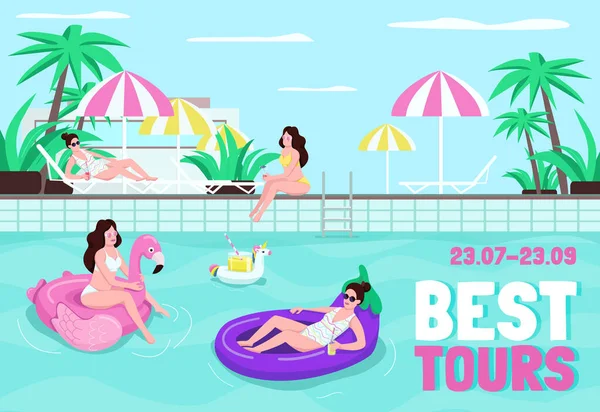 Best Tours Poster Flat Vector Template Book Tickets Summer Vacation — Stock Vector