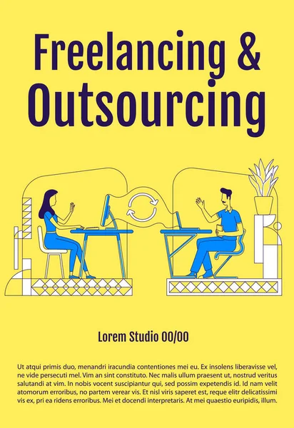 Freelancing Outsourcing Cartel Plano Silueta Vector Plantilla Folleto Trabajo Distancia — Vector de stock