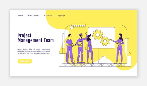 Project Management Team Landing Page Flat Silhouette Vector Template Professional — Stock Vector
