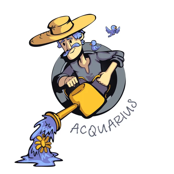 Acuario Signo Del Zodiaco Hombre Ilustración Plana Vector Dibujos Animados — Vector de stock