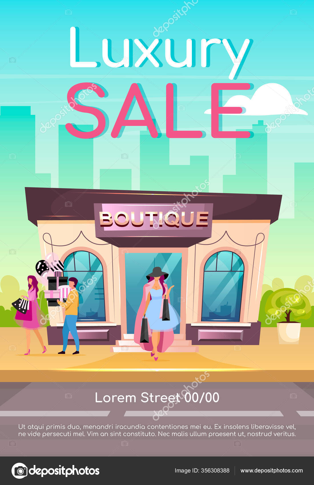 Luxury Sale Poster Flat Vector Template Purchase Clothes Discount With Regard To Boutique Flyer Template Free