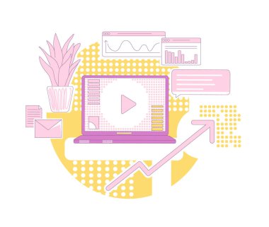 İçerik pazarlama ince çizgi konsept vektör çizimi. Web tasarımı için modern reklam işi 2D karikatür kompozisyonu. Çevrimiçi tanıtım, müşteri gelişimi, satış büyümesi yaratıcı fikir