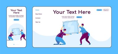 Ayna adaptif iniş sayfası düz renk vektör şablonu asılıyor. İç dekorasyon cep telefonu ve PC ana sayfa düzeni. Bir sayfalık UI web sitesi tamircisi. Ev onarımları web sayfası platform tasarımı