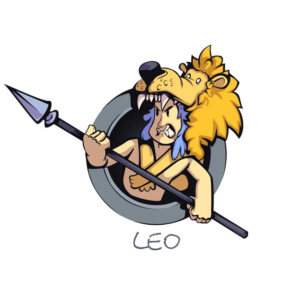 Leo Signo Del Zodiaco Hombre Ilustración Plana Vector Dibujos Animados — Vector de stock