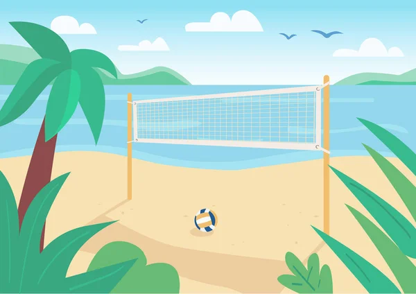 Filet Volleyball Plage Illustration Vectorielle Couleur Plate Jeu Balle Cort — Image vectorielle