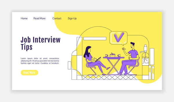 Job Interview Tips Landing Page Flat Silhouette Vector Template Work — Stock Vector