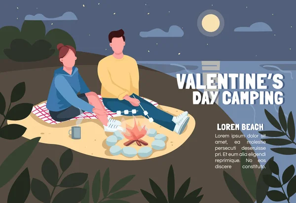 Valentijnsdag Camping Banner Vlakke Vector Template Brochure Poster Concept Ontwerp — Stockvector