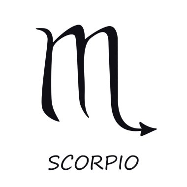Scorpio Zodiac siyah vektör çizimini imzaladı. Göksel akrep esrarengiz siluet sembolü. Astrolojik takımyıldız. Aylık burç tahmini takvim elementi. İzole edilmiş kabartma simgesi