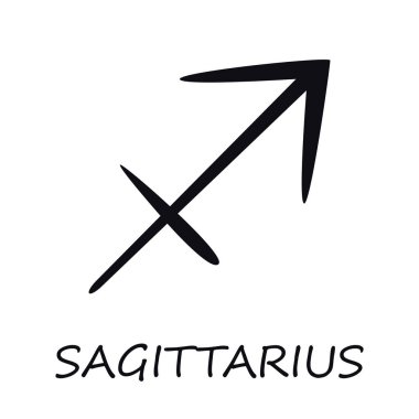 Sagittarius Zodiac siyah vektör çizimini imzaladı. Göksel okçu, Mars 'ın siluet sembolü. Astrolojik takımyıldız. Aylık burç tahmini takvim elementi. İzole edilmiş kabartma simgesi