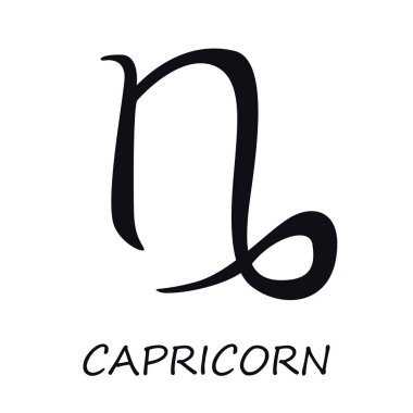 Oğlak burcu siyah vektör illüstrasyonunu imzaladı. Göksel ve mitolojik siluet sembolü. Astrolojik takımyıldız. Aylık burç tahmini takvim elementi. İzole edilmiş kabartma simgesi