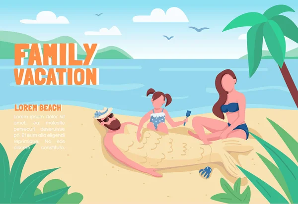 Family Vacation Banner Flat Vector Template Brochure Poster Concept Design — Stock Vector