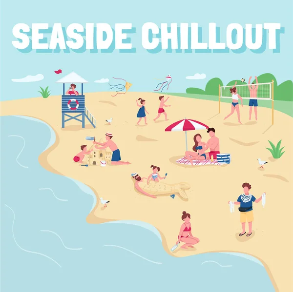 Sommererholung Strandaktivitäten Social Media Post Mockup Seaside Chillout Phrase Web — Stockvektor