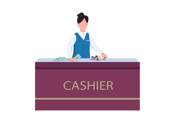 Cashier Vetor Cor Plana Personagem Sem Rosto Uma Mulher Uniforme — Vetor de Stock