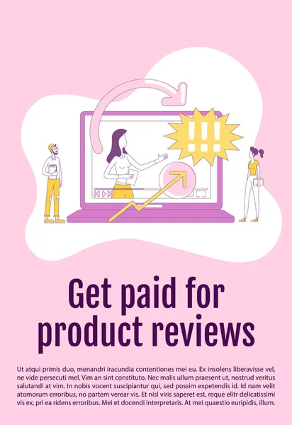 Get Paid Product Reviews Poster Flat Silhouette Vector Template Content — Stock Vector